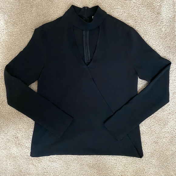 Black Faux Wrap Choker Collar Blouse - Picture 5 of 7